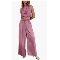 Élégant ensemble 2 pièces en satin pour femmes - un haut et un pantalon élégants pour un look sophistiqué