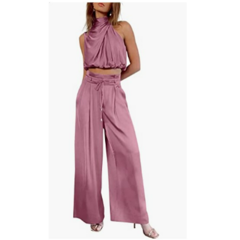 Élégant ensemble 2 pièces en satin pour femmes - un haut et un pantalon élégants pour un look sophistiqué