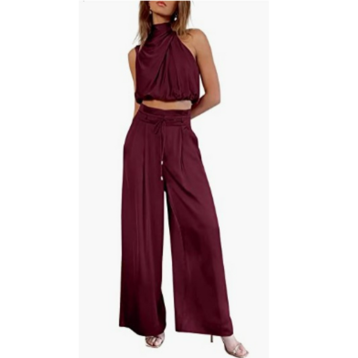 Élégant ensemble 2 pièces en satin pour femmes - un haut et un pantalon élégants pour un look sophistiqué