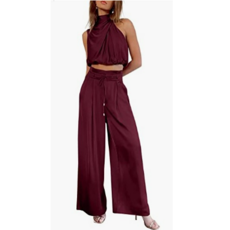 Élégant ensemble 2 pièces en satin pour femmes - un haut et un pantalon élégants pour un look sophistiqué