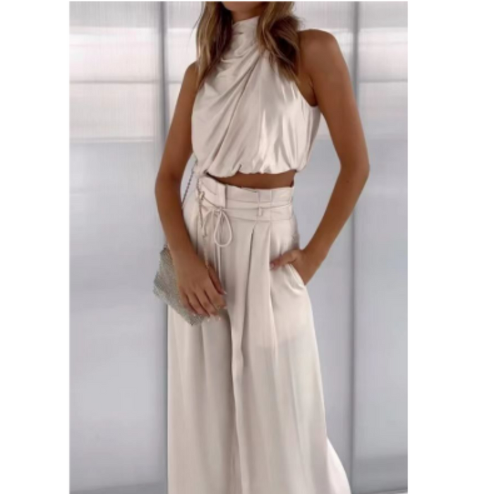 Élégant ensemble 2 pièces en satin pour femmes - un haut et un pantalon élégants pour un look sophistiqué