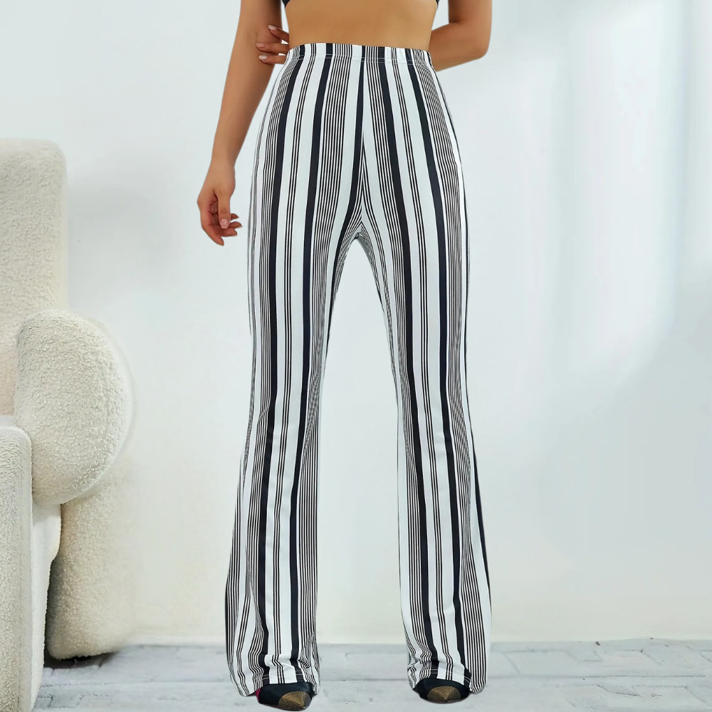 Élégant pantalon large rayé pour femme - noir et blanc confort et style