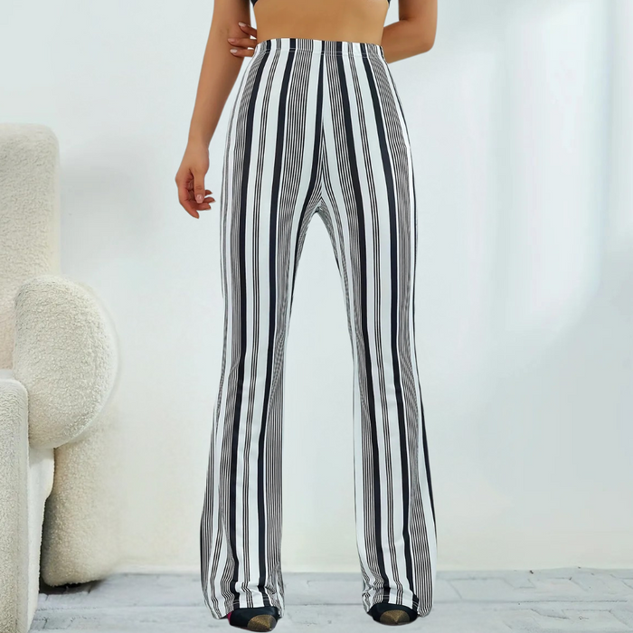 Élégant pantalon large rayé pour femme - noir et blanc confort et style