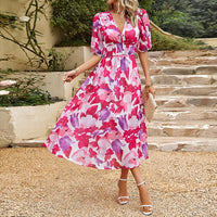 Élégante robe midi à manches bouffantes et décolleté en V - Olivia, un style parfait pour toutes les occasions
