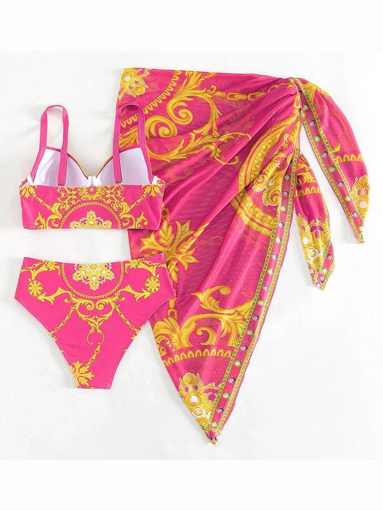 Ensemble Bikini Haut de Gamme Bohème pour Femmes avec Voile de Couverture