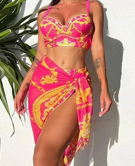 Ensemble Bikini Haut de Gamme Bohème pour Femmes avec Voile de Couverture