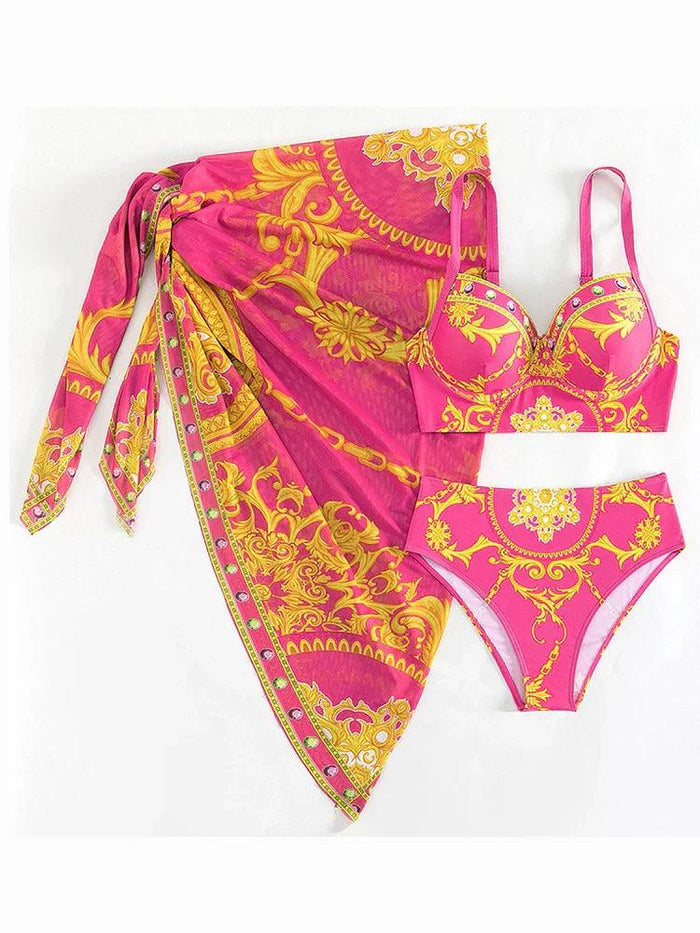 Ensemble Bikini Haut de Gamme Bohème pour Femmes avec Voile de Couverture