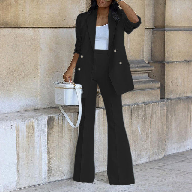 Élégant ensemble 2 pièces pour femme composé d'un blazer et d'un pantalon évasé - Un tailleur parfait pour les occasions spéciales