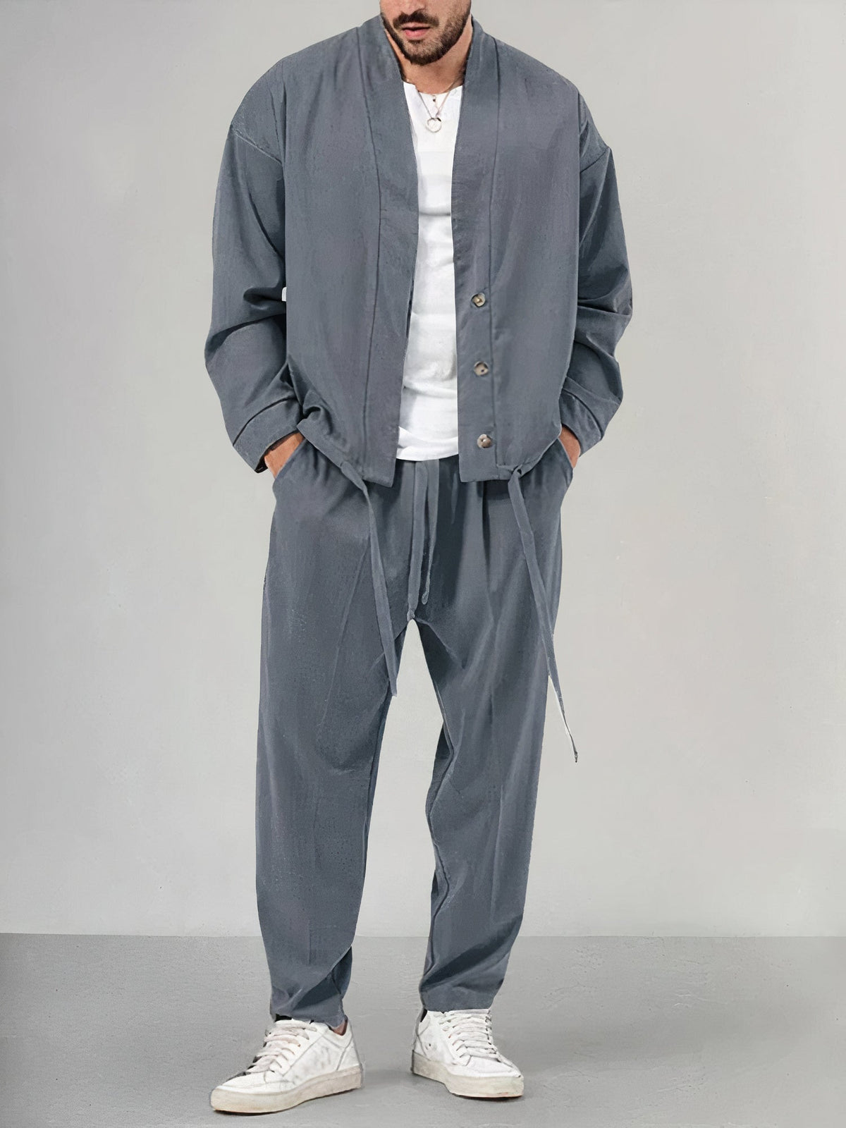 Set de Kimono pour Homme avec Chaqueta et Pantalon - Tejido Ligero y Transpirable - Ajuste Cómodo
