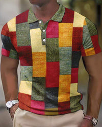 Poloshirt pour hommes avec patchwork géométrique - Kurze Ärmel & Klassischer Kragen