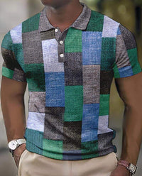 Poloshirt pour hommes avec patchwork géométrique - Kurze Ärmel & Klassischer Kragen