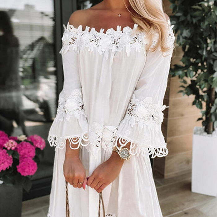 Robe élégante à épaules dénudées - Confortable, respirante, en mélange de coton sophistiqué