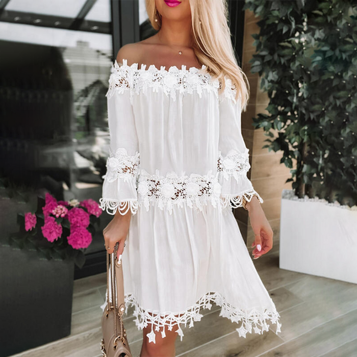 Robe élégante à épaules dénudées - Confortable, respirante, en mélange de coton sophistiqué
