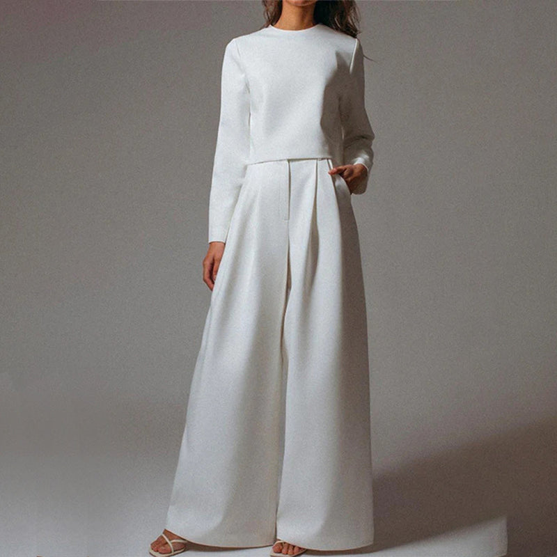 Ensemble lounge 2 pièces pour femmes - Top court chic et pantalon large confortable en noir pour les sorties décontractées - Mode tendance et décontractée