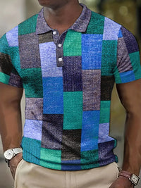 Polo à patchwork stylisé pour hommes - manches courtes - vêtements décontractés respirants