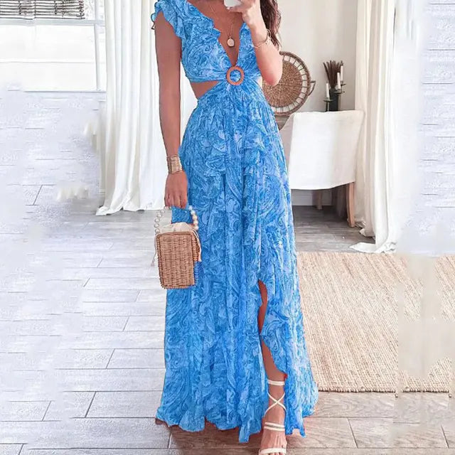 Robe Décolleté V à fleurs imprimée - Élégance séduisante et style tendance