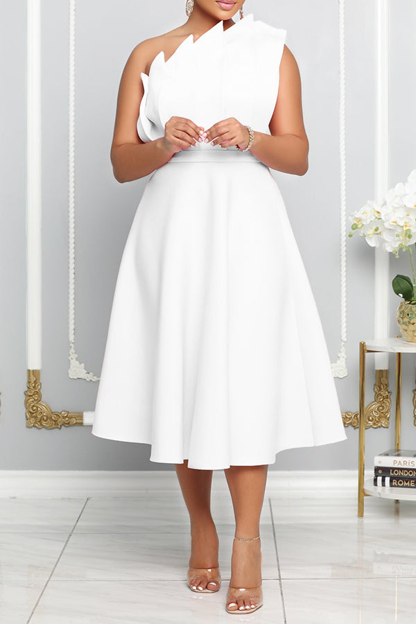 Élégante robe évasée à une épaule pour femmes, avec motif fleuri romantique