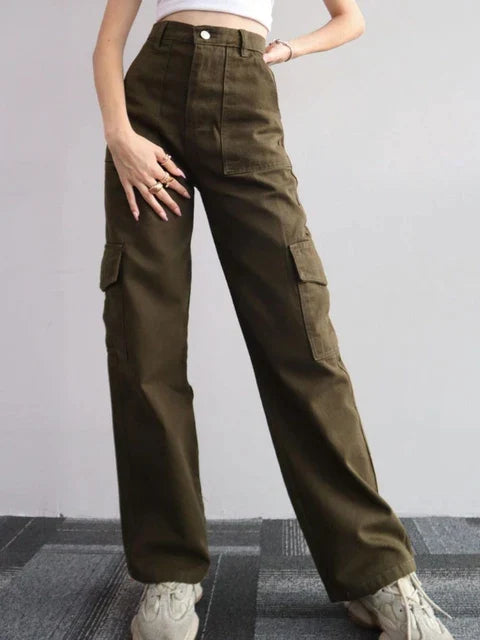 Pantalon cargo pour femmes - Taille haute fonctionnelle pour des vêtements de ville élégants et polyvalents
