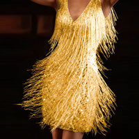 Vestige de fête pour femme avec style "Flapper", sans manches ni couteaux en V, détails de vêtements inspirés des années 1920, robe de nuit élégante