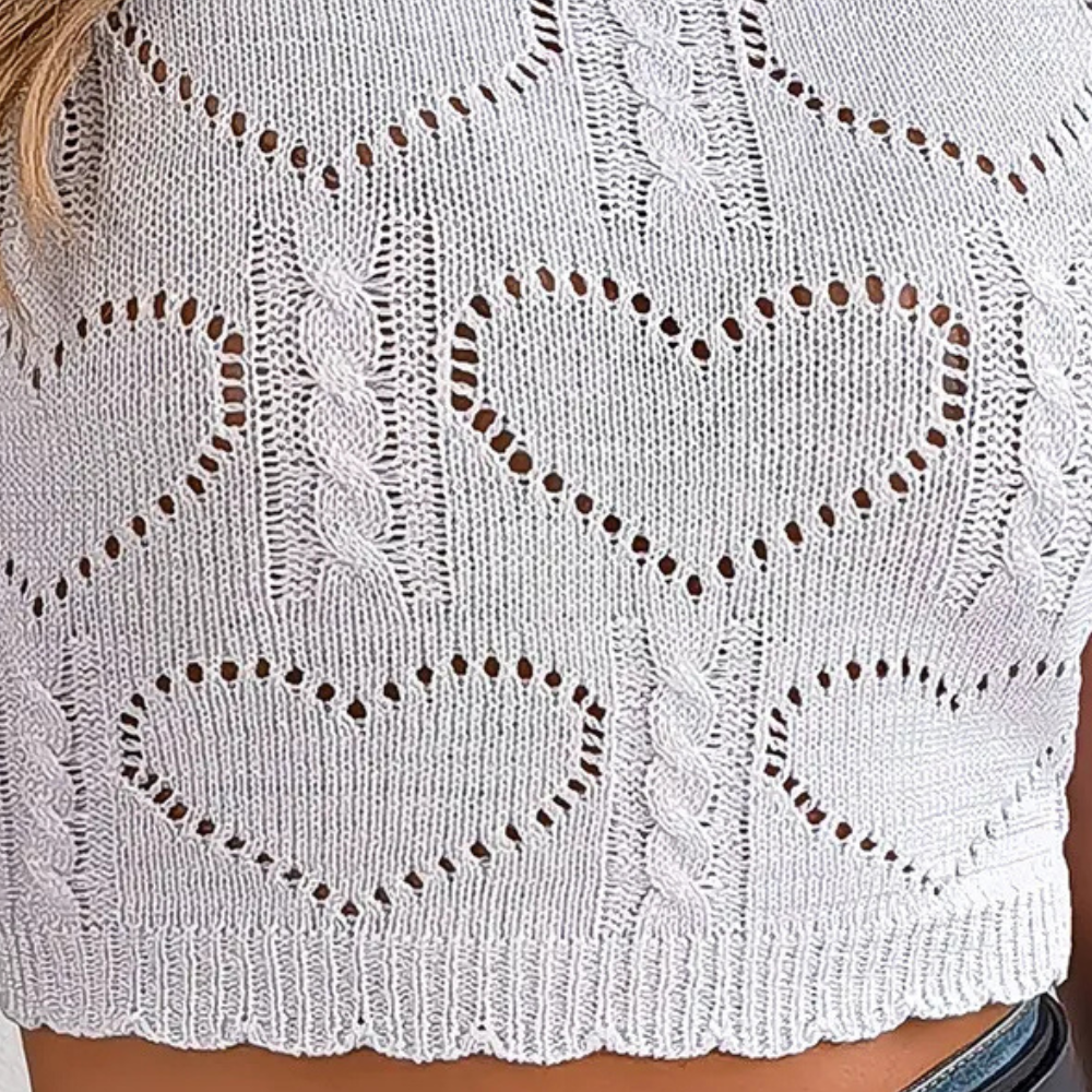 Top court en tricot avec motif en forme de cœur pour femmes