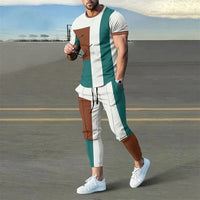 Ensemble deux pièces pour hommes : t-shirt à manches longues et pantalon avec bloc de couleurs pour un style moderne