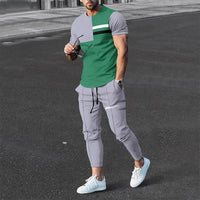 Ensemble deux pièces pour hommes : t-shirt à manches longues et pantalon avec bloc de couleurs pour un style moderne