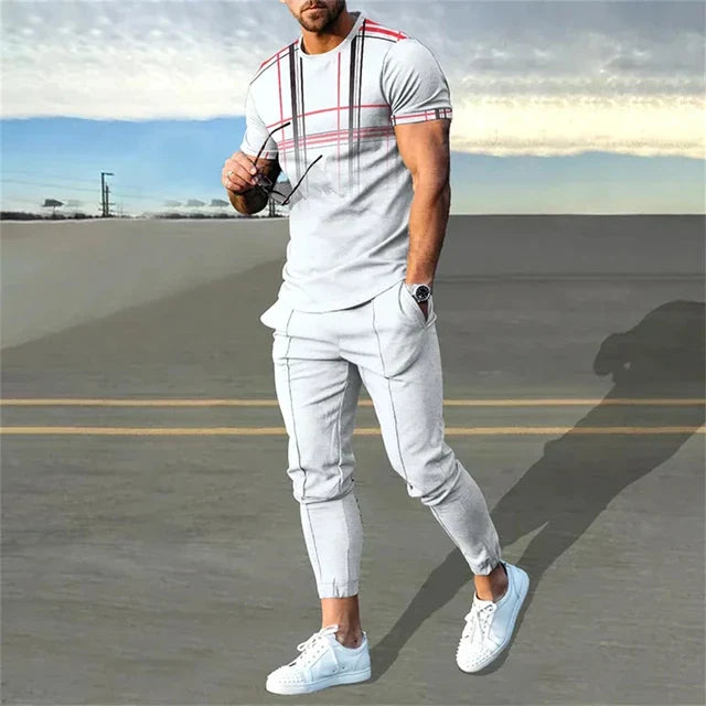 Ensemble deux pièces pour hommes : t-shirt à manches longues et pantalon avec bloc de couleurs pour un style moderne