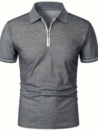 Polo slim à manches courtes pour hommes avec fermeture à glissière contrastée à la mode