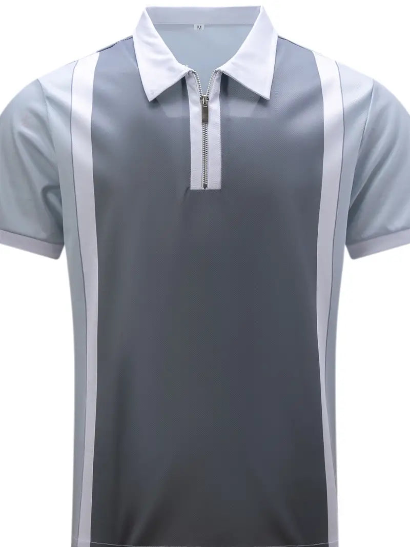 Camisole polo pour homme avec corte ajustado, cierre de cremallera, detalle de rayas en contraste y manga corta