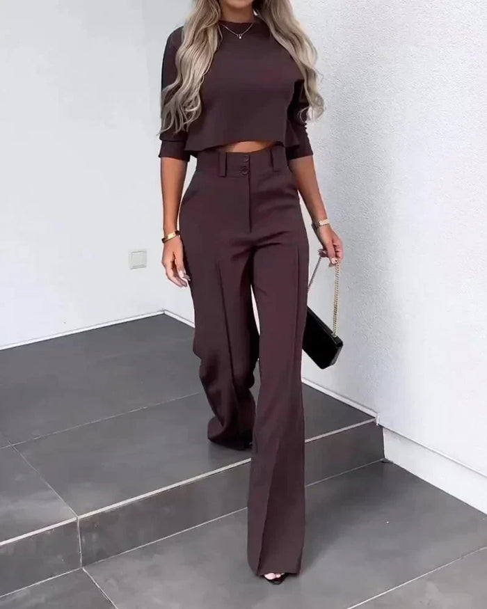 Ensemble élégant de 2 pièces pour femmes, composé d'un top et d'un pantalon, pour une tenue de bureau parfaite pour les femmes modernes