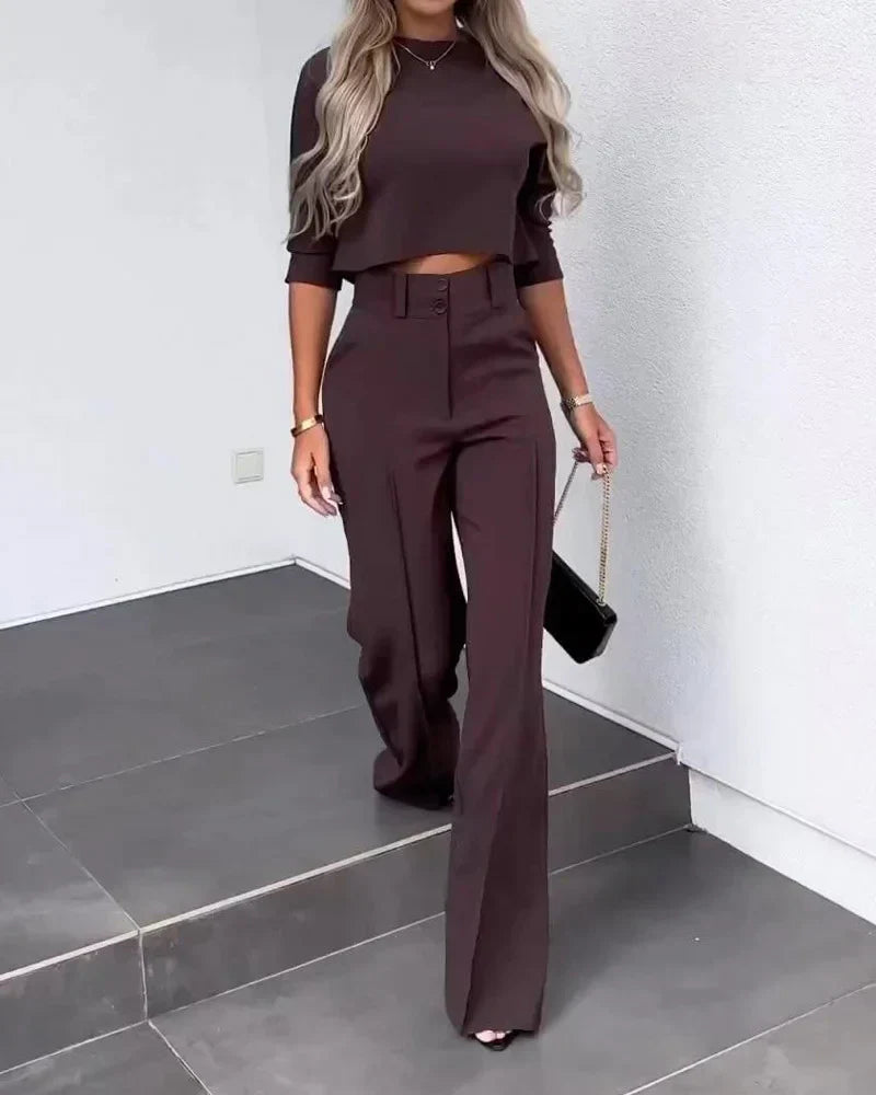 Ensemble élégant de 2 pièces pour femmes, composé d'un top et d'un pantalon, pour une tenue de bureau parfaite pour les femmes modernes