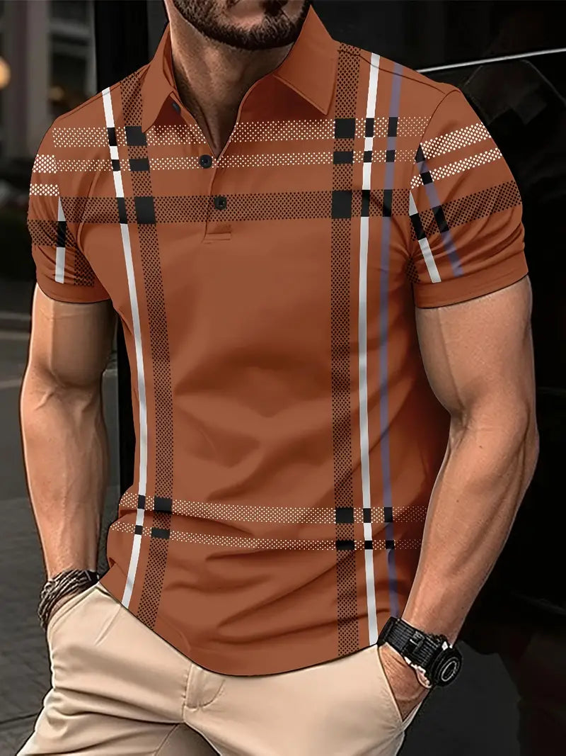Polo à carreaux stylisé pour hommes - Slim Fit Short Sleeve Casual Classic