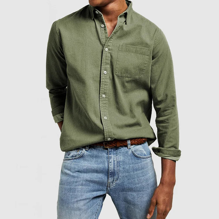 Camisa casual de manga larga para hombre con cuello con muesca