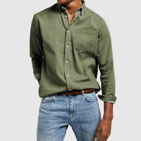 Camisa casual de manga larga para hombre con cuello con muesca