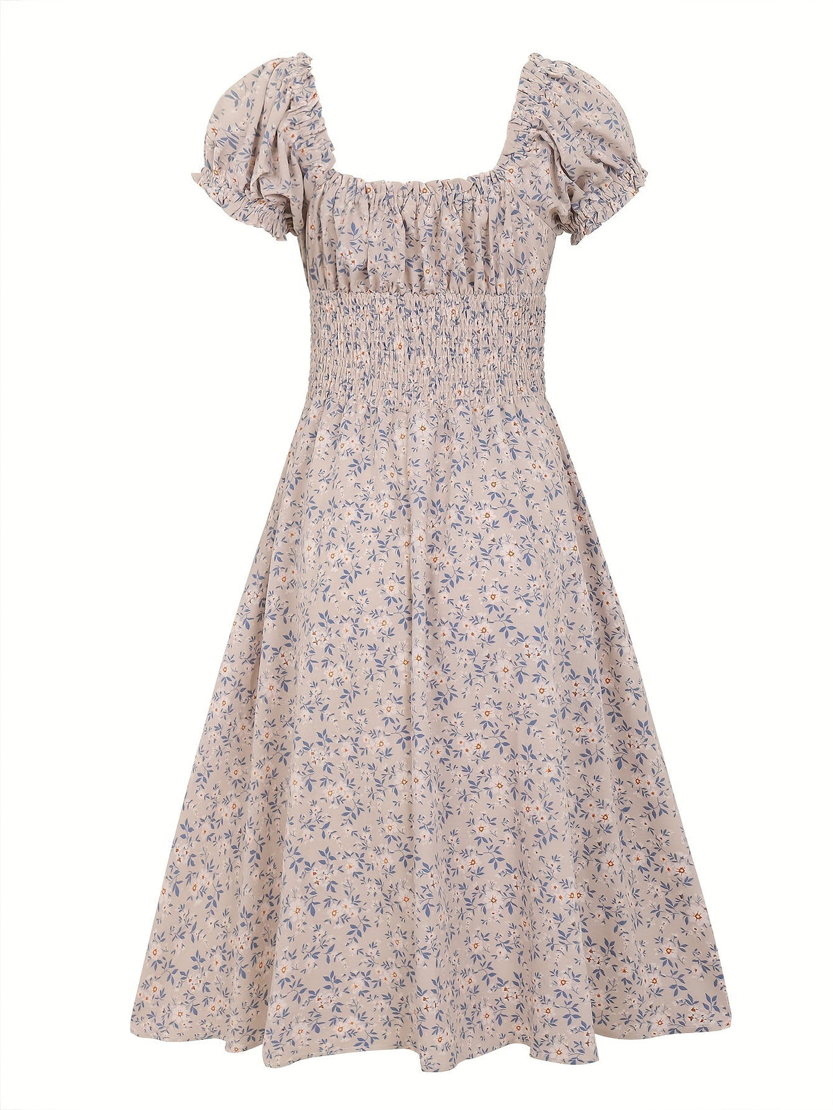 Robe midi d'été florale à manches bouffantes pour femmes