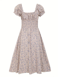Robe midi d'été florale à manches bouffantes pour femmes