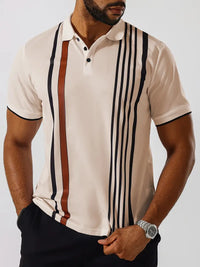 Polo Slim Fit à manches courtes pour hommes, avec un col classique et un motif à rayures verticales stylisé