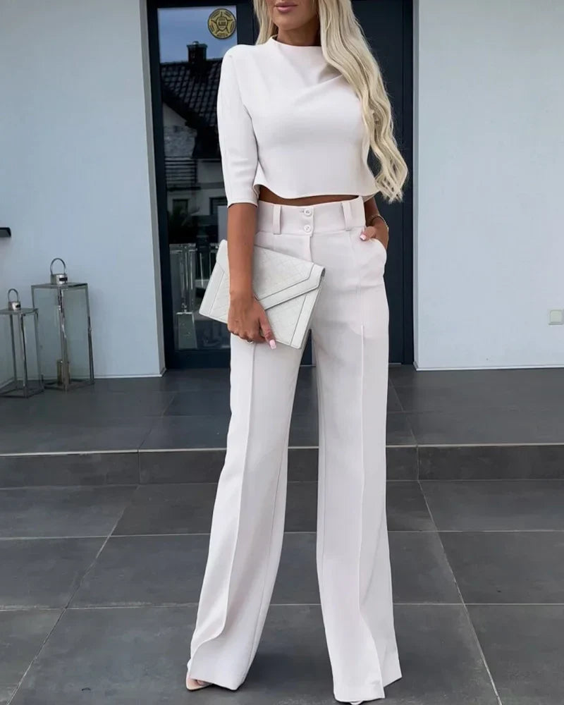 Ensemble élégant de 2 pièces pour femmes, composé d'un top et d'un pantalon, pour une tenue de bureau parfaite pour les femmes modernes