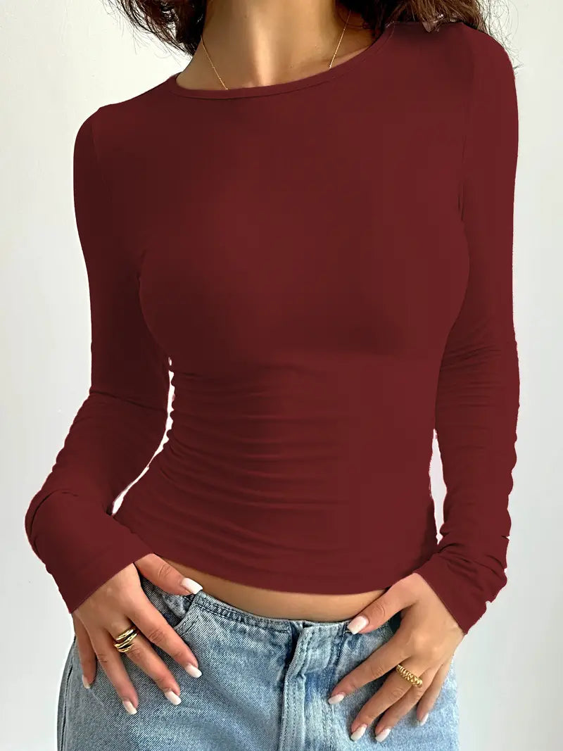 Top ajusté à manches longues pour femmes - Extensibilité parfaite pour une allure élégante