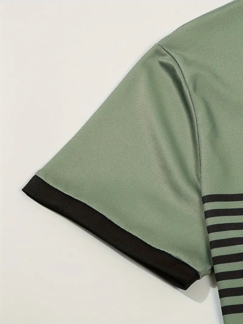 Camisa Polo Masculina - Ajuste Slim - Design Listrado - Manga Curta para Uso Casual