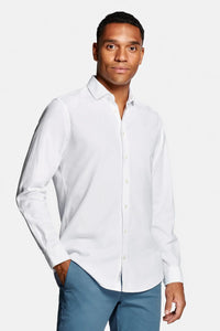 Chemise habillée pour homme en coton 100 % - coupe régulière et manches longues avec col boutonné