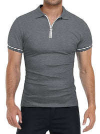 Polo slim à manches courtes pour hommes avec fermeture à glissière contrastée à la mode