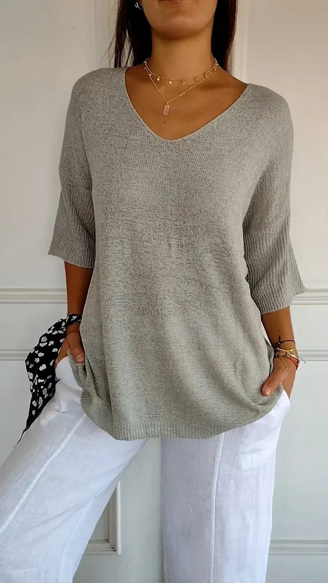 Elégant et confortable top à col en V tricoté pour femmes - parfait pour être porté tous les jours