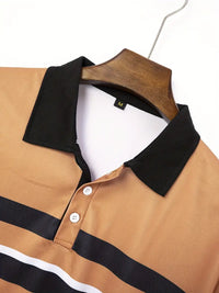 Polo classique pour hommes avec col et poignets contrastés - motifs rayés élégants sur la poitrine, coupe régulière