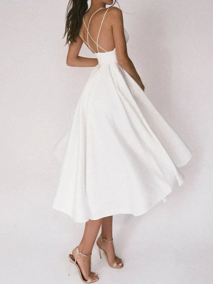 Robe Fendue pour Femmes - Dos Croisé Élégant - Bustier Sans Manches - Jupe Mi-Longue Fluide