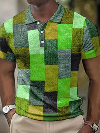 Polo à patchwork stylisé pour hommes - manches courtes - vêtements décontractés respirants