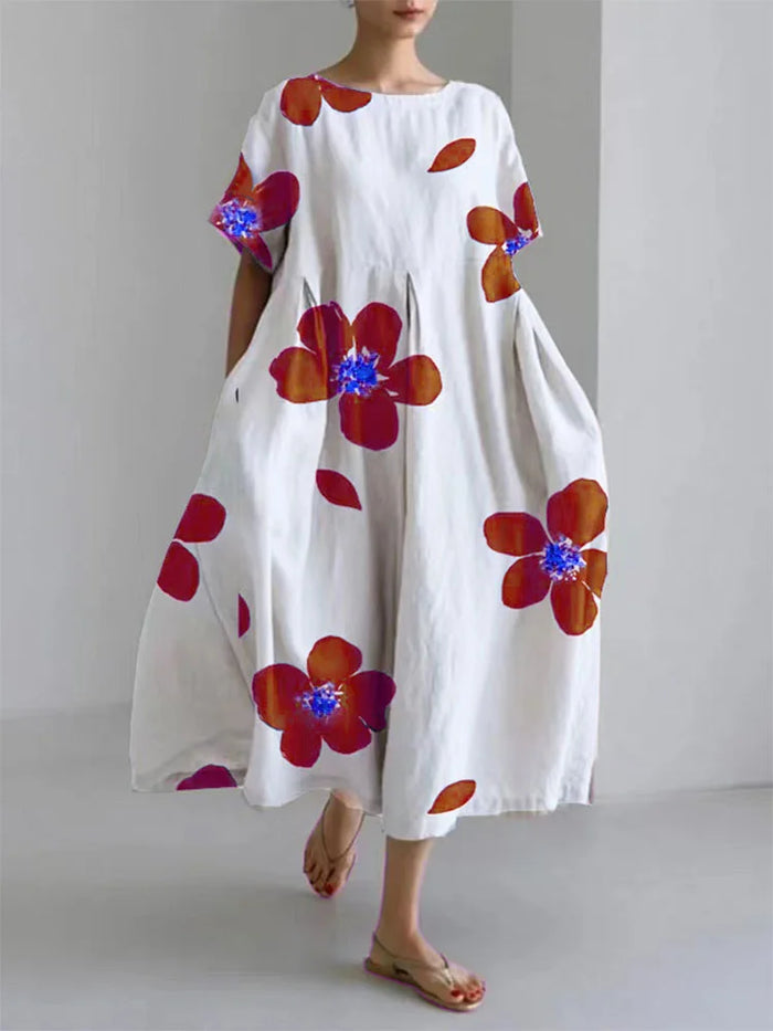Robe Décontractée Féminine à Fleurs, Coupe Ample et Col Rond - Idéale pour le Printemps et l'Été