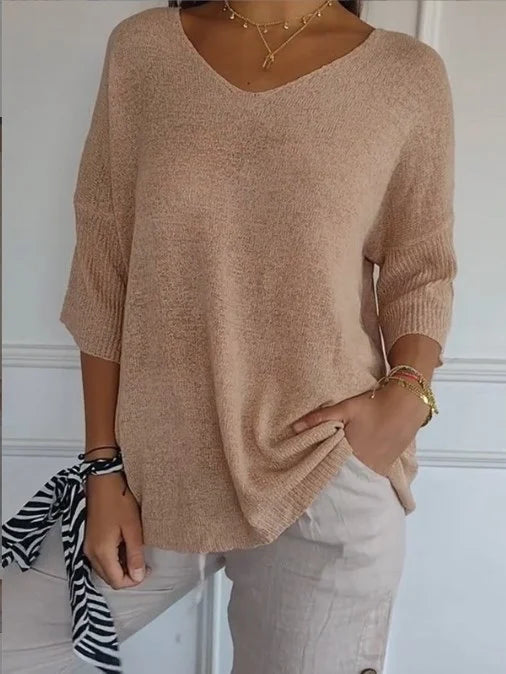 Elégant et confortable top à col en V tricoté pour femmes - parfait pour être porté tous les jours