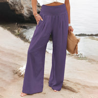 Pantalon de lin ample pour femmes, style plage décontracté - Léger et respirant, confort d'été