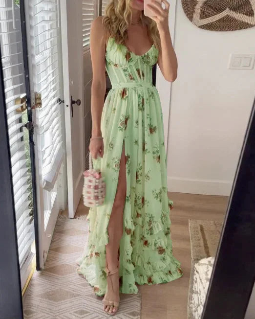 Robe longue midi élégante en dentelle florale pour femmes, parfaite pour les soirées raffinées